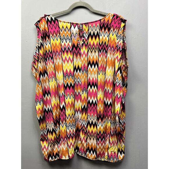 Rafaella Sleeveless top Womens Plus Size 1X Chevron Pink Orange Stretch - Picture 2 of 8